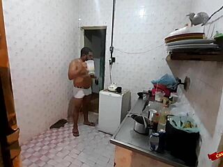 Skinny Latina teen in the kitchen with her stepdad, intriguing encounter.