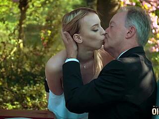 young blonde moaning while banging an old man, swallowing his load! 😍