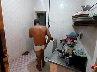 Skinny Latina teen in the kitchen with her stepdad, intriguing encounter.