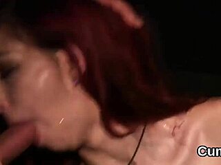 Stunner Sucks Every Drop in Wild Blowbang Cumshot on Face