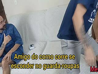 old cuckold fucks blindfolded wife at gloryhole with hidden friend