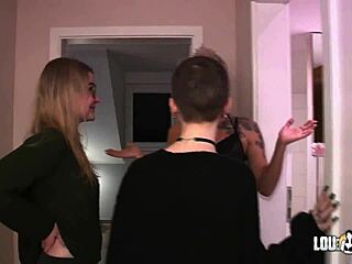 Lou Nesbit and Lia Louise share a steamy threesome kiss in wellness group