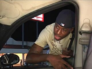 White milf receives deepthroat from big black cock outdoors behind dumpster