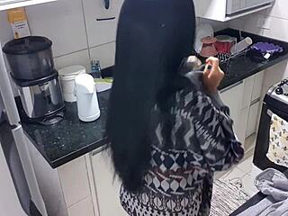 sensual latina teases with steamy kitchen play and big assets