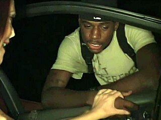 White milf receives deepthroat from big black cock outdoors behind dumpster