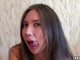 ananta shakti gets kinky sucking dildo with wild tongue play