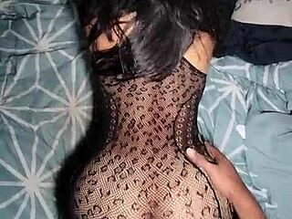 I hired this petite brunette with a sexy ass in lingerie