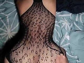 I hired this petite brunette with a sexy ass in lingerie