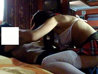 What a hot schoolgirl getting fucked in that skirt at the hotel!