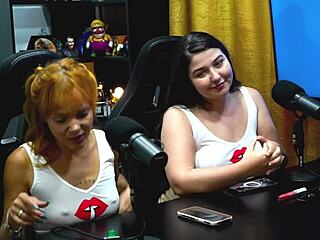 Flora vip flashes her tits on podcast, ruan shows his dick back?