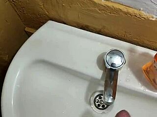 young skinny guy with a nice cock jerks off in a dirty restaurant bathroom. it's so risky but hot!