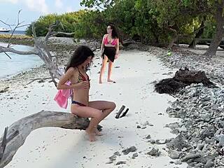 Golden Shower Soaks Katty on Public Beach in POV