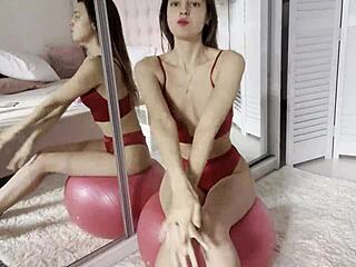 melena maria rya, russian babe, solo in hot red lingerie, hairless pussy fetish!