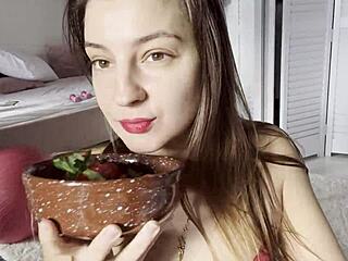 melena maria rya, russian babe, solo in hot red lingerie, hairless pussy fetish!