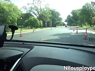 Titty Driving with Nilou Achtland Flashing Big Boobs!