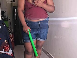 my friend's wife is getting so horny on that sex call while cleaning 😏