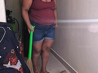 my friend's wife is getting so horny on that sex call while cleaning 😏