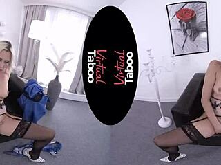 Blonde Colleague's Shaved Pussy Teased in Virtual Office Taboo