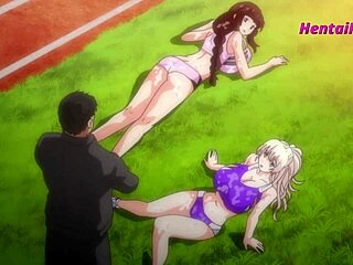 दो हॉट हेंटाई बेब्स स्पोर्ट्स फील्ड पर चुदाई कर रही हैं