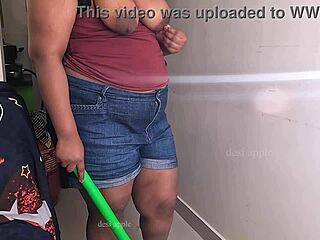 my friend's wife is getting so horny on that sex call while cleaning 😏