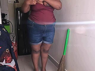 my friend's wife is getting so horny on that sex call while cleaning 😏