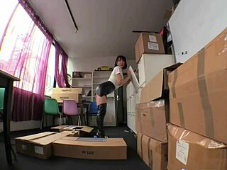 Sexy Asian in leather boots dominates her boss with tight ass