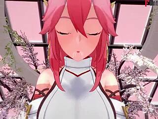 Yae Miko engages in intense sex with ahegao expressions in Genshin Impact fantasy