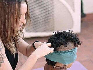 Mia Black Blinds and Plays with Strap-On in Lesbian Sex