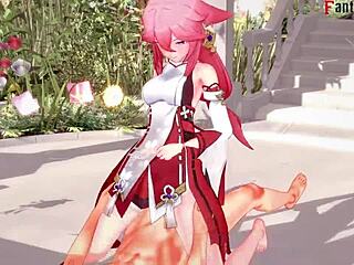 Yae Miko engages in intense sex with ahegao expressions in Genshin Impact fantasy