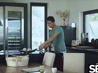 Beautiful black Brazilian babe craves cock in kitchen