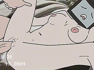 tv woman and cameraman get wild in a steamy toilet sex animation