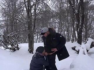 hot student sucks professor big dick after ski lesson, getting wet and assfucked