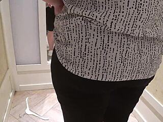 Hidden Camera Catches Mature Chubby Milf in Fitting Room. Look at That Big Booty in Tight Shorts!