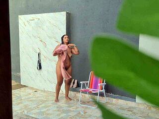 man, i caught my hot neighbor showerin’ outside after beach... couldn’t look away!