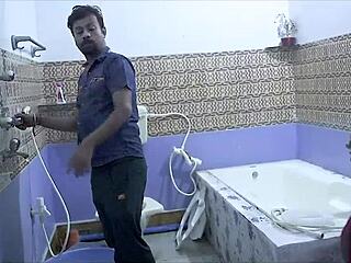 Indian bhabhi gets rough bathroom sex with plumber