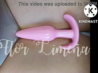 Peruvian babe plays with dildo in her ass at work