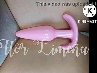 Peruvian babe plays with dildo in her ass at work