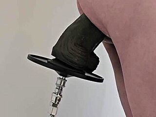 Feeling Intense Pleasure With Monster Black Dildo In Anal Assfucking On The Fucking Machine.