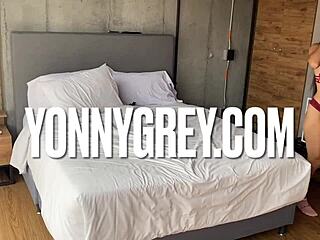 Hot Latina lingerie model screws backstage