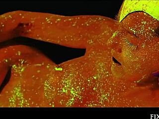 Glow in the Dark Goddess Masturbates with Dildo