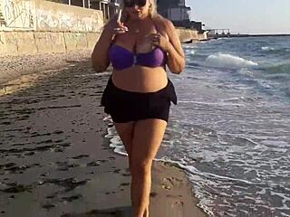 hot milf masturbates on the beach, so horny outside with big tits and ass