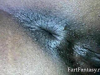 Little ebony gal farts while showing off her big backside.