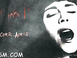 sensual brunette floozy fingers pussy and uses sex-toy. bdsm slave in fetish play