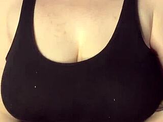 She previews slapping her huge tits on the table