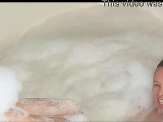 Watch shaved pussy gaping after handjob and cum on tits in voyeur jerk off