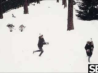 Cute Lovers Heat Up Snowy Day With Action