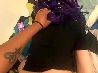 Tatted dreadhead beauty in knee high socks talks dirty while fucked to orgasm in kitchen