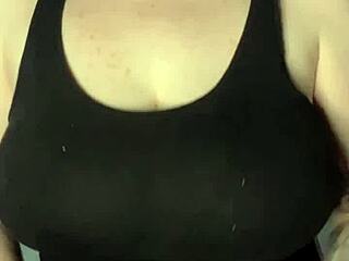 She previews slapping her huge tits on the table