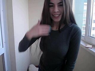 In a casual outdoor setting, cute Tanya shows her small wet tits on webcam.