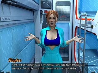 Red-haired step sister showers in space game!